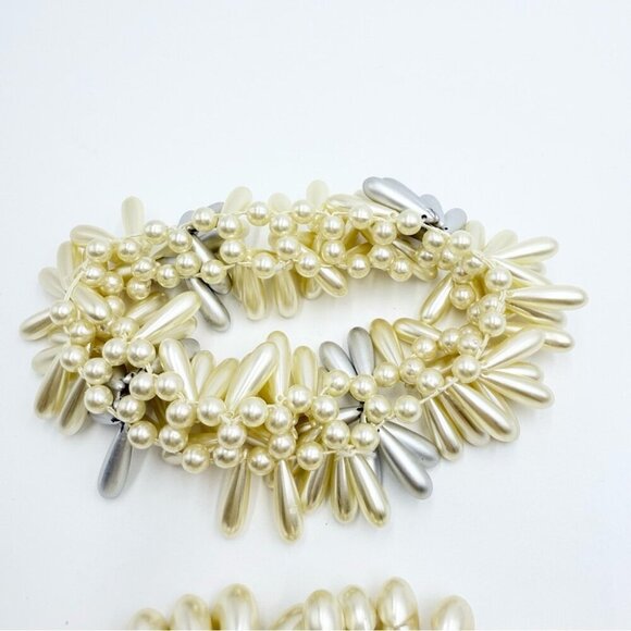 Vintage Wedding Hair Accessory Bracelet Kidney Shaped Faux Pearls Sets - Picture 7 of 10